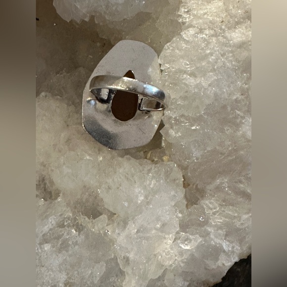 Natural Agate Teardrop Stone Silver Plated Ring - Picture 2 of 5